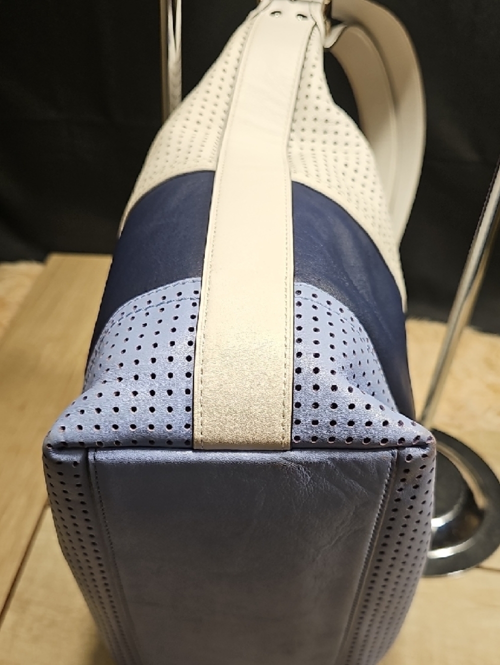 Coach three-Tone Perforated Leather Hobo in White, Navy & Light Blue - Picture 11 of 11